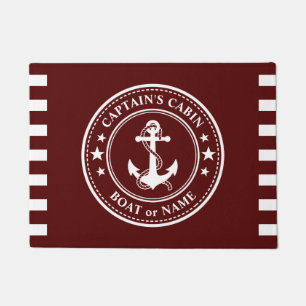 Nautical Anchor Captain Cabin Boat Name Red Doormat