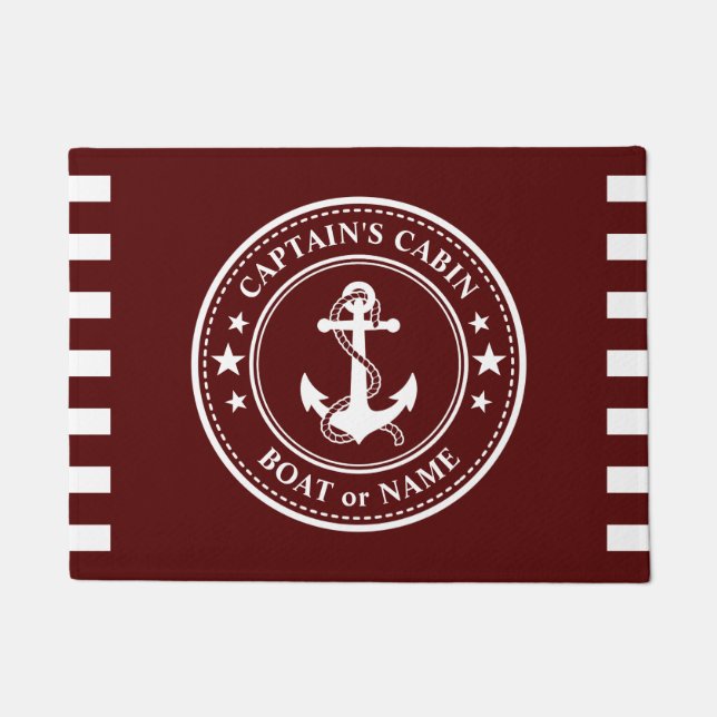Nautical Anchor Captain Cabin Boat Name Red Doormat (Front)