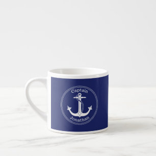 Nautical Anchor Captain Monogrammed Name Blue Espresso Cup