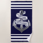 Nautical Anchor Captain Name | Navy White Stripe