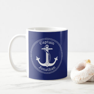 Nautical Anchor Captain Personalised Coffee Mug