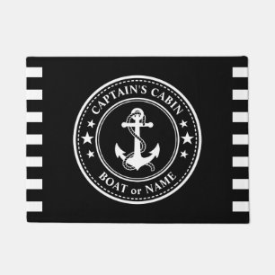 Nautical Anchor Captain's Cabin Boat Name Black Doormat