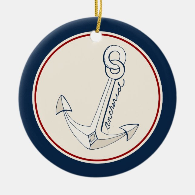 Nautical Anchor Ceramic Tree Decoration (Front)