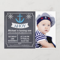 Nautical Anchor Chalkboard Birthday Invitation