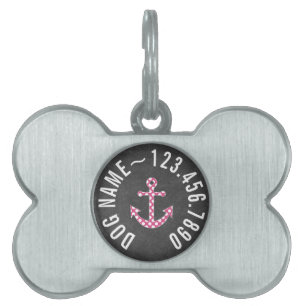 Nautical Anchor Chalkboard Hot Pink Polka Dots Pet ID Tag