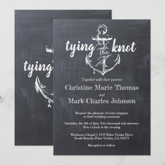 Nautical Anchor Chalkboard Rustic Wedding Invitation (Front/Back)