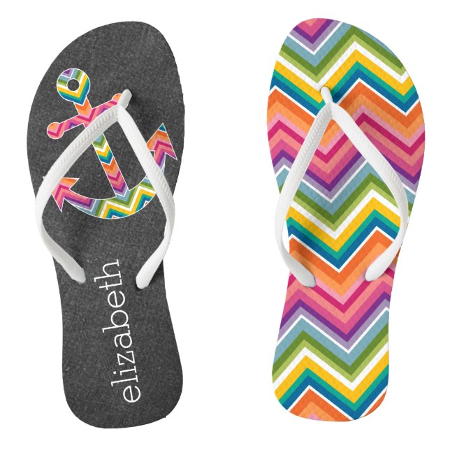 Nautical Anchor Chalkboard with Bright Chevrons Flip Flops (Footbed)