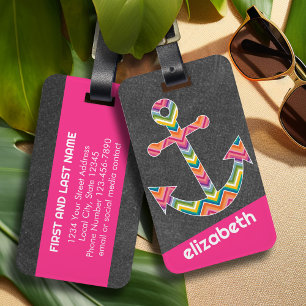 Nautical Anchor Chalkboard with Bright Chevrons Luggage Tag