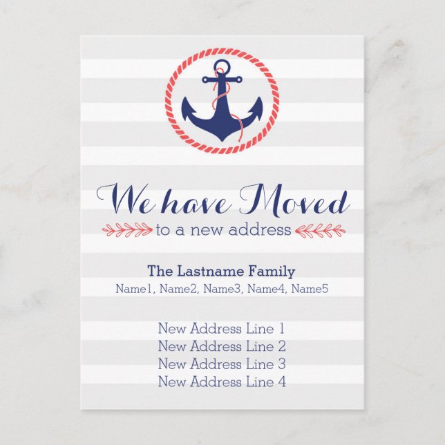 Nautical Anchor Change of Address Announcement Postcard (Front)