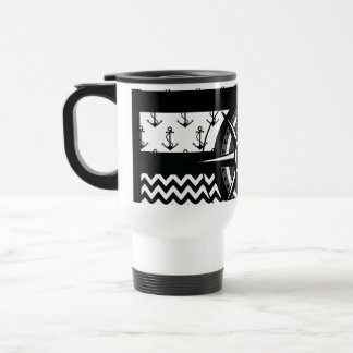 Nautical Anchor Chevron and Compass Pattern Travel Mug