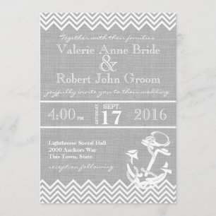 Nautical Anchor Chevron Beach Wedding Invitation