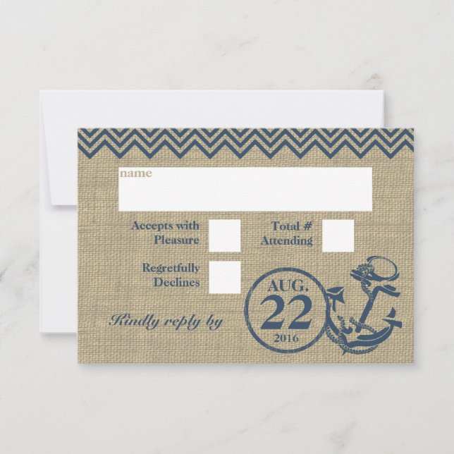 Nautical Anchor Chevron Wedding RSVP Card (Front)