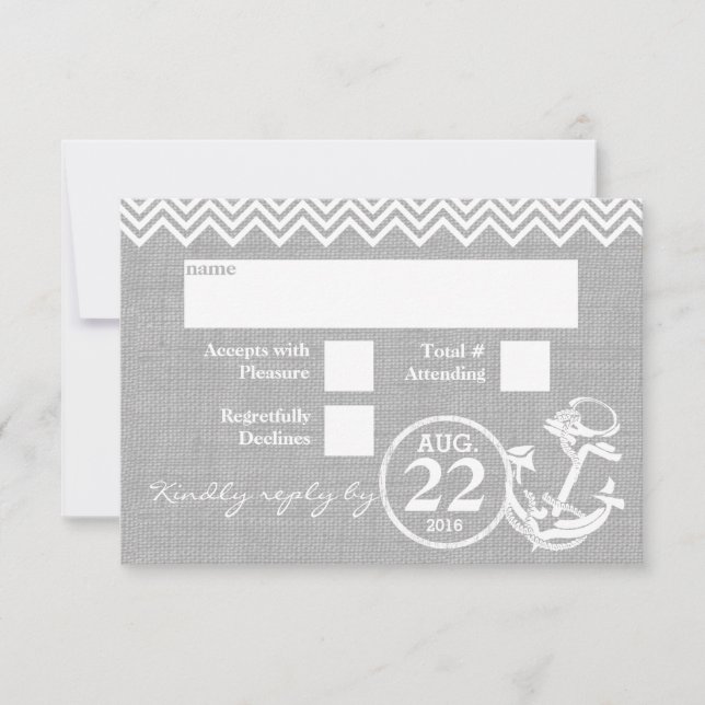 Nautical Anchor Chevron Wedding RSVP Card (Front)
