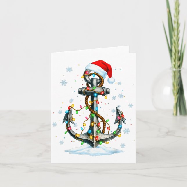 Nautical Anchor Christmas Lights Boating Sailor  Card (Front)