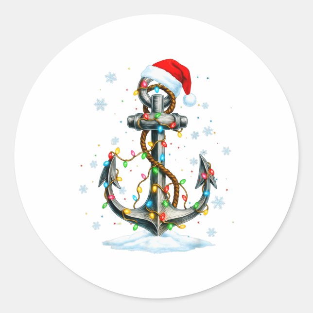Nautical Anchor Christmas Lights Boating Sailor  Classic Round Sticker (Front)