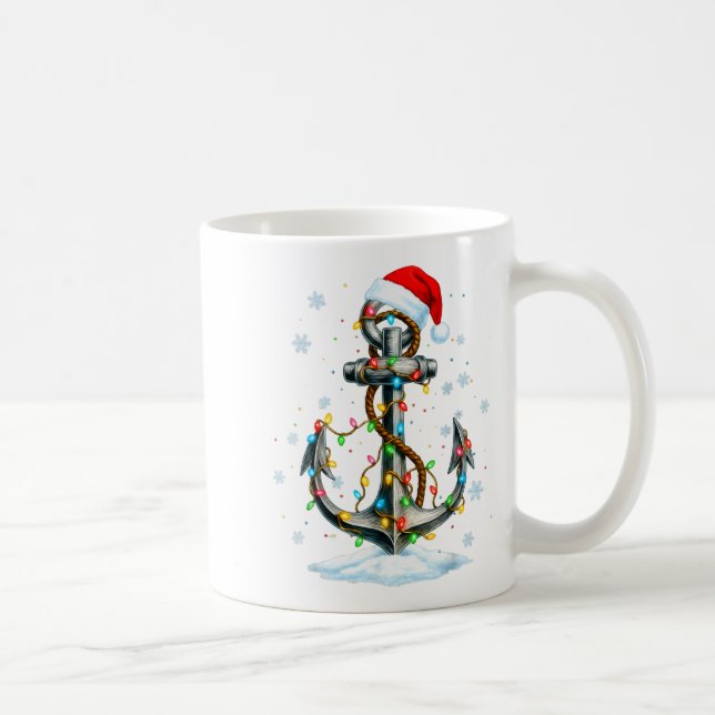 Nautical Anchor Christmas Lights Boating Sailor  Coffee Mug (Right)
