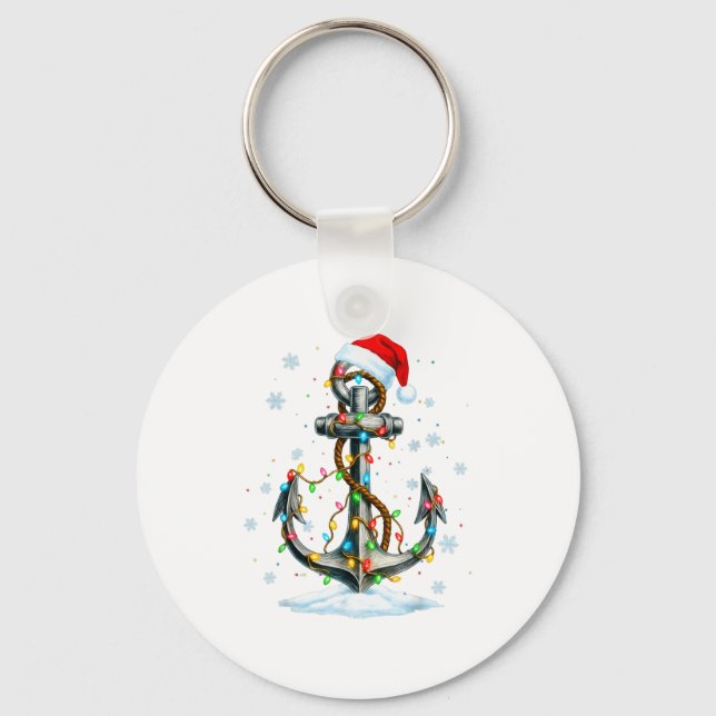 Nautical Anchor Christmas Lights Boating Sailor  Key Ring (Front)
