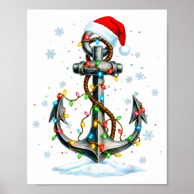 Nautical Anchor Christmas Lights Boating Sailor  Poster (Front)
