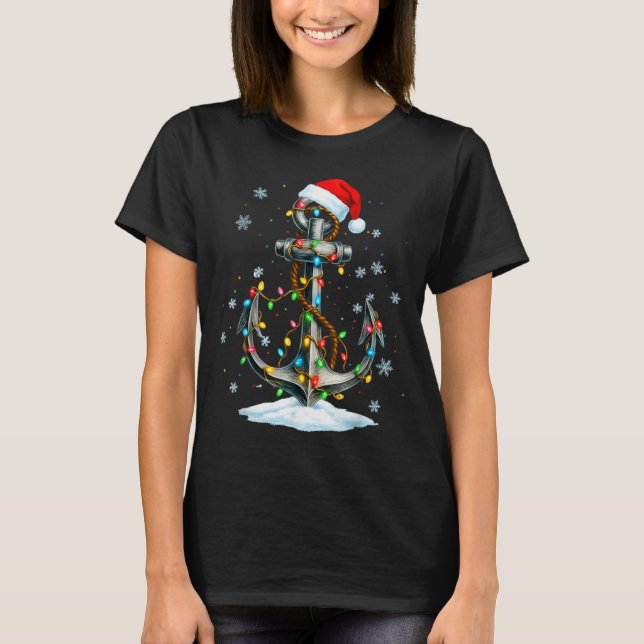 Nautical Anchor Christmas Lights Boating Sailor  T-Shirt (Front)