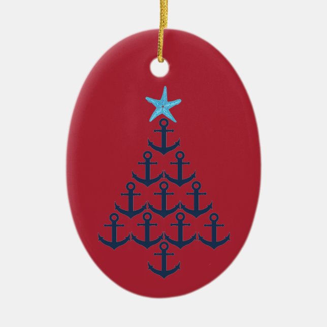 Nautical Anchor Christmas Tree Ceramic Tree Decoration (Front)