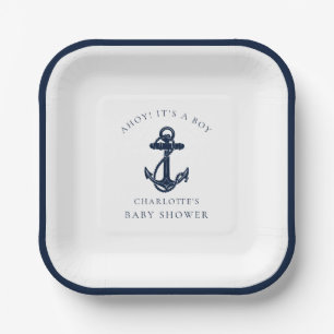 Nautical Anchor Coastal Boy Baby Shower Paper Plate