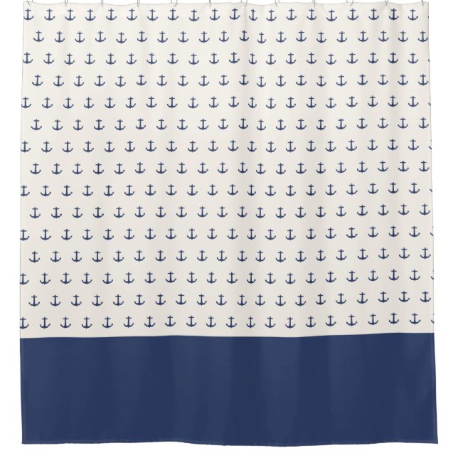 Nautical Anchor Coastal Navy Blue Cream Shower Curtain (Front)