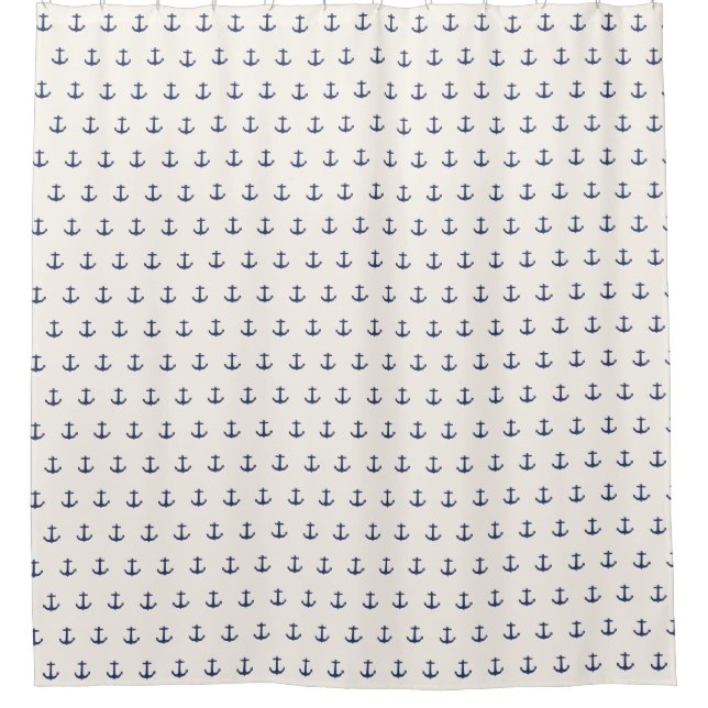 Nautical Anchor Coastal Navy Blue Cream Shower Curtain (Front)