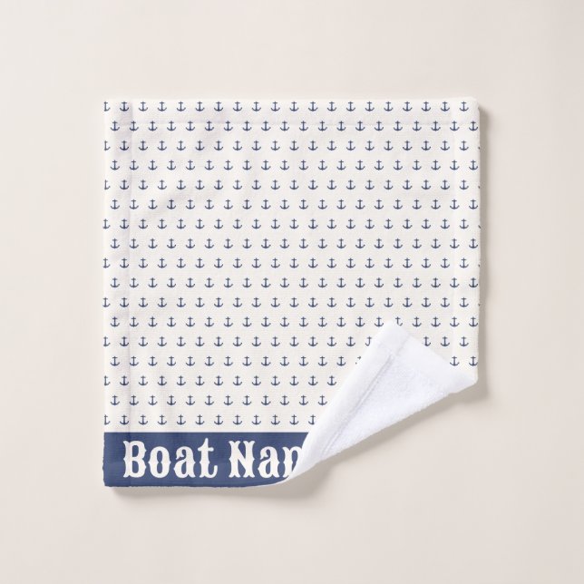 Nautical Anchor Coastal Stripes Navy Blue Cream Wash Cloth (Wash Cloth)