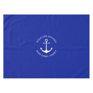 Nautical anchor cobalt blue Custom Welcome Aboard Tablecloth