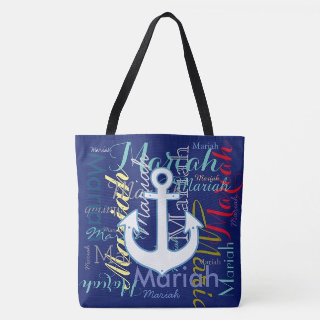 nautical anchor & colourful names tote bag (Front)