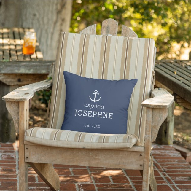 Nautical Anchor Compass Navy Blue Personalised Cushion (Chair)