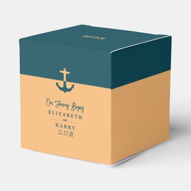 Nautical Anchor - Coral Blue - Beach Wedding Favour Box (Back Side)