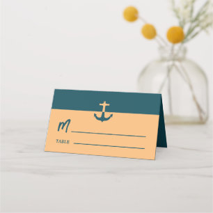 Nautical Anchor - Coral Blue - Beach Wedding Place Card