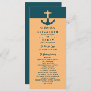 Nautical Anchor - Coral Blue - Wedding Programme
