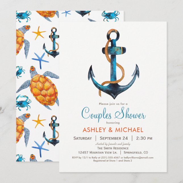 Nautical Anchor Couples Shower Invitation (Front/Back)