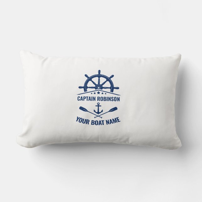Nautical Anchor Crossed Oars & Ships Wheel White Lumbar Cushion (Front)