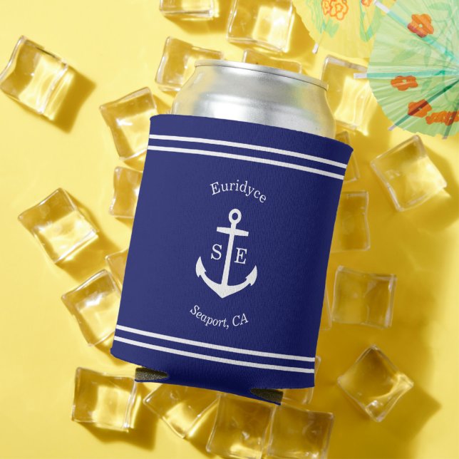 Nautical Anchor Custom (blue) Can Cooler (In Situ Summer)