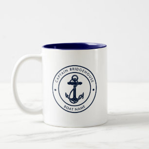 Nautical Anchor Custom Boat and Captains Name Two-Tone Coffee Mug
