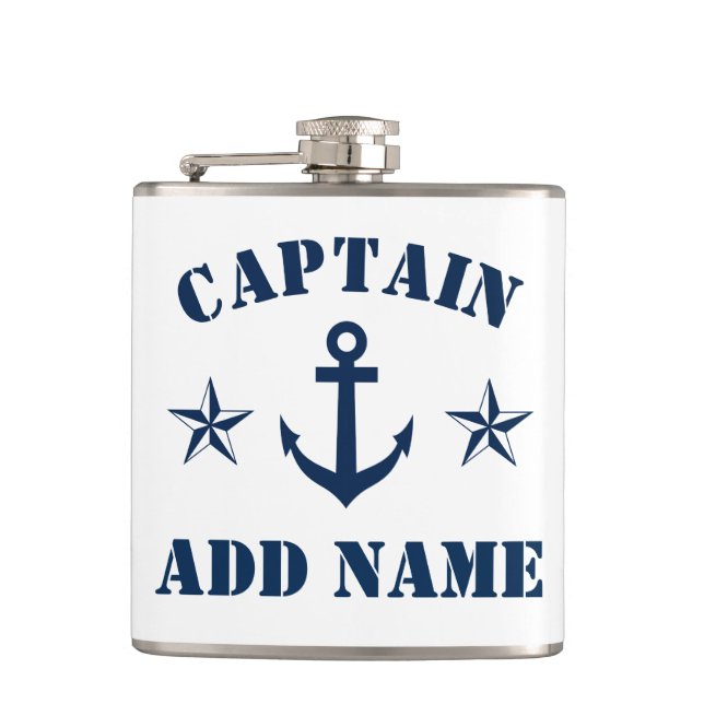 Nautical anchor custom boat captain name drink hip flask (Front)