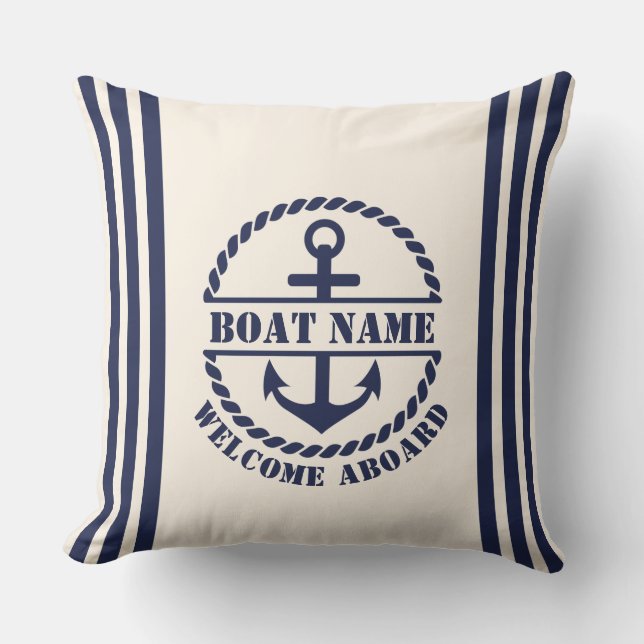 Nautical Anchor Custom Boat Name Pillow (Front)