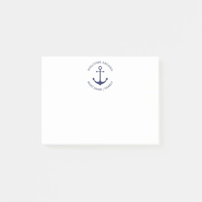 Nautical anchor Custom Boat name Welcome Aboard  Post-it Notes (Front)