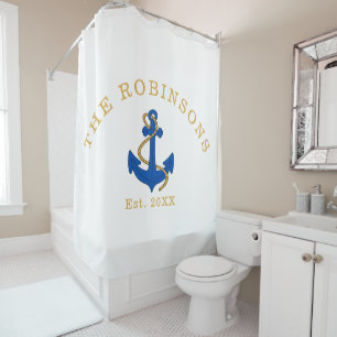 Nautical Anchor Custom Family Name Shower Curtain