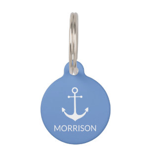 Nautical Anchor Custom light blue dog Name info  Pet Tag