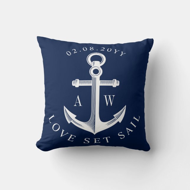 Nautical Anchor Custom Monograms Navy Cushion (Front)