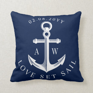 Nautical Anchor Custom Monograms Navy Cushion