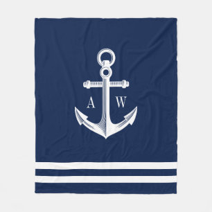 Nautical Anchor Custom Monograms Navy Fleece Blanket