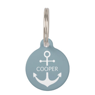 Nautical anchor custom name contact slate blue pet tag