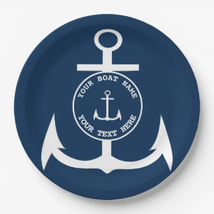 Nautical Anchor Custom Navy Blue 9" Paper Plate