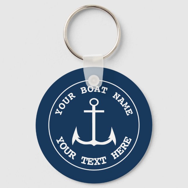 Nautical Anchor Custom Navy Blue Key Ring (Front)