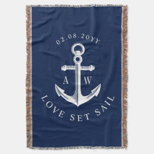 Nautical Anchor Custom Navy Throw Blanket